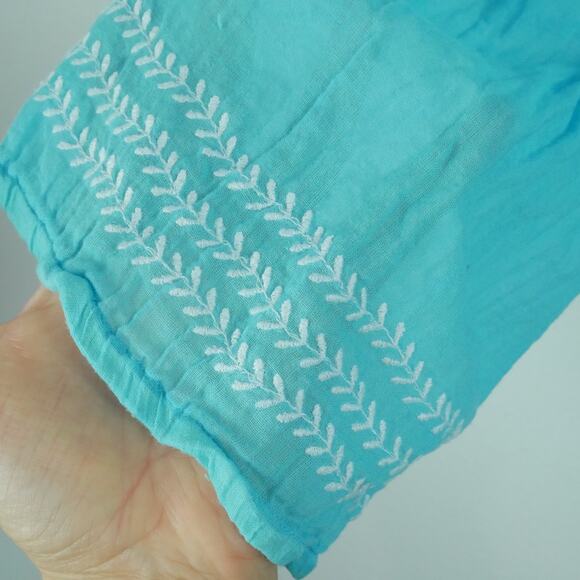 Gretchen Scott Large Top Cotton Gauze Embroidered Popover Sheer Blue Beachy - Picture 6 of 11